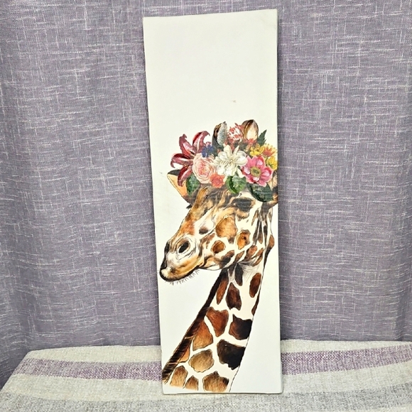 Giraffe Canvas Art with Floral Crown - Picture 1 of 7